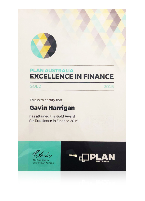 Gavin Harrigan awarded the gold award from Plan Australia