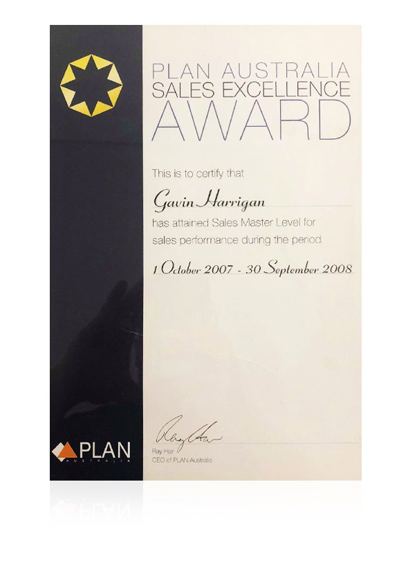 Plan Australia sales master award, Gavin Harrigan