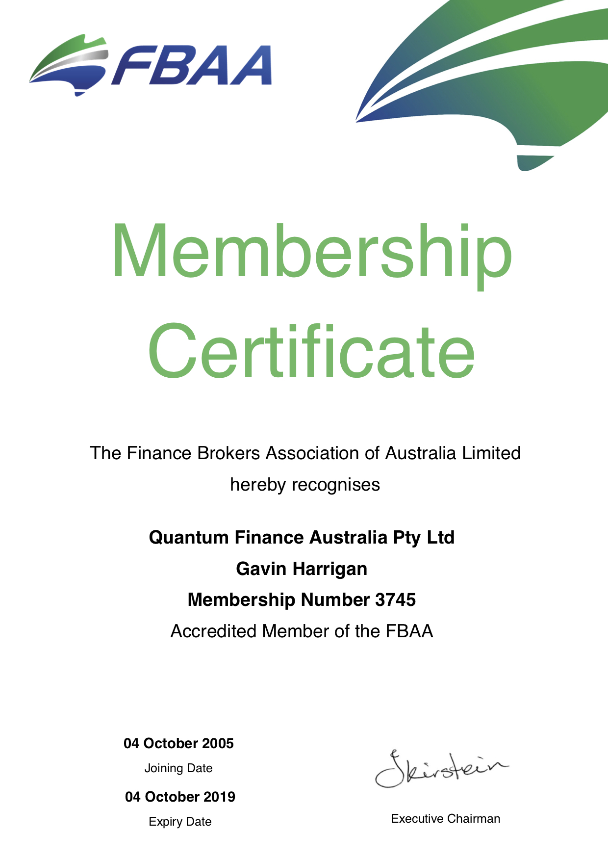 The finance brokers association of Australia regionalising Quantum Finance as a member