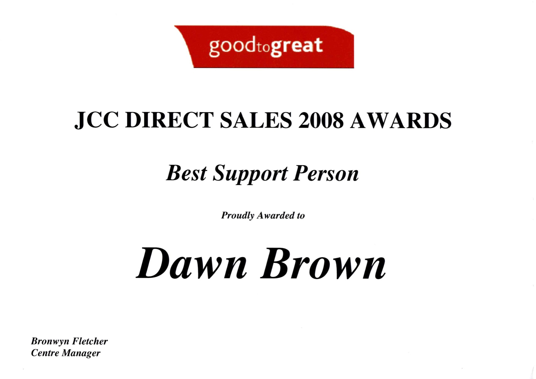 Westpac Best Support Person Award