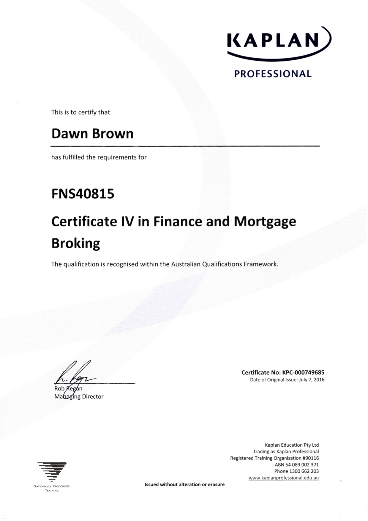 Certificate IV in Finance and Mortgage Broking