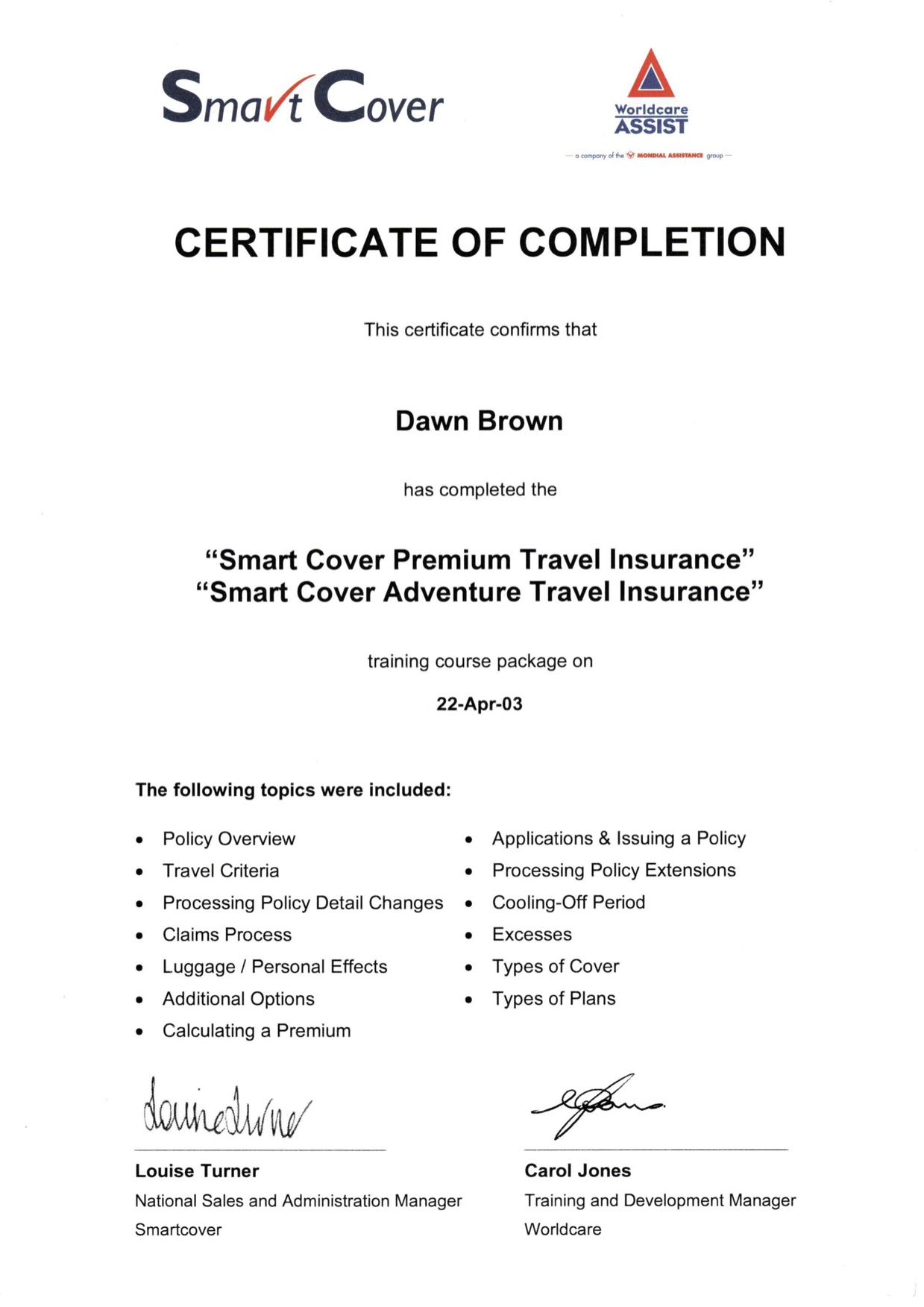 Smart cover premium travel insurance certificate