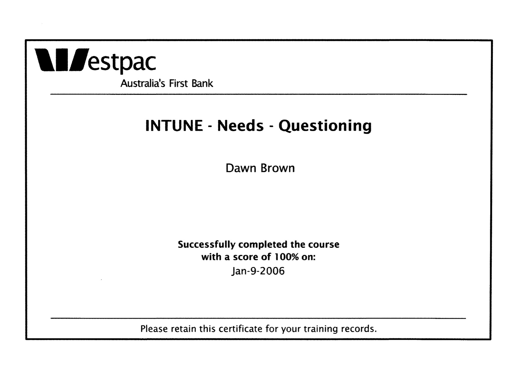 Westpac in tune needs questioning certificate