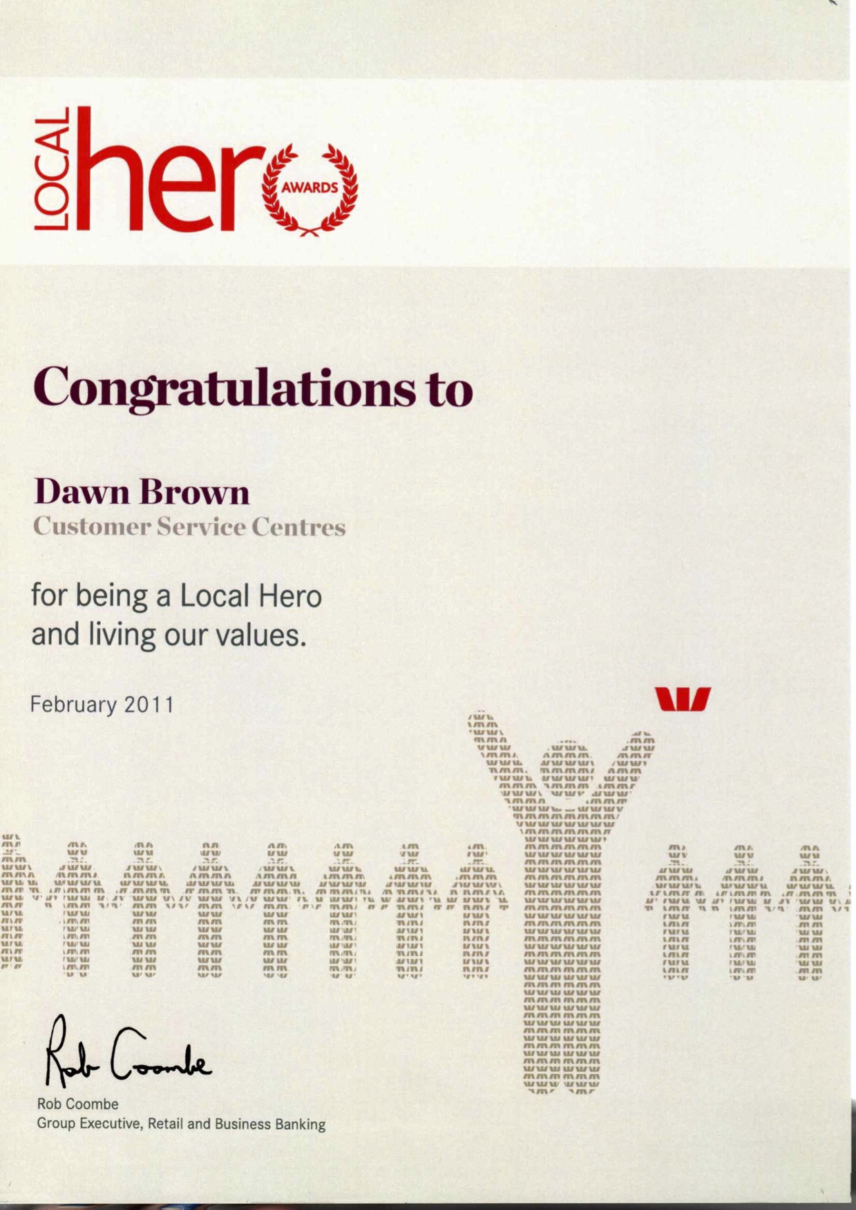 The westpac local hero award