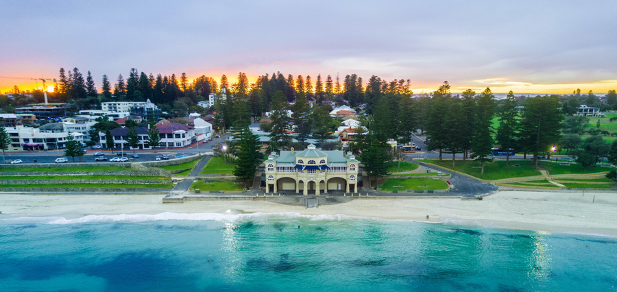 Cottesloe Beach in Western Australia from an areal view