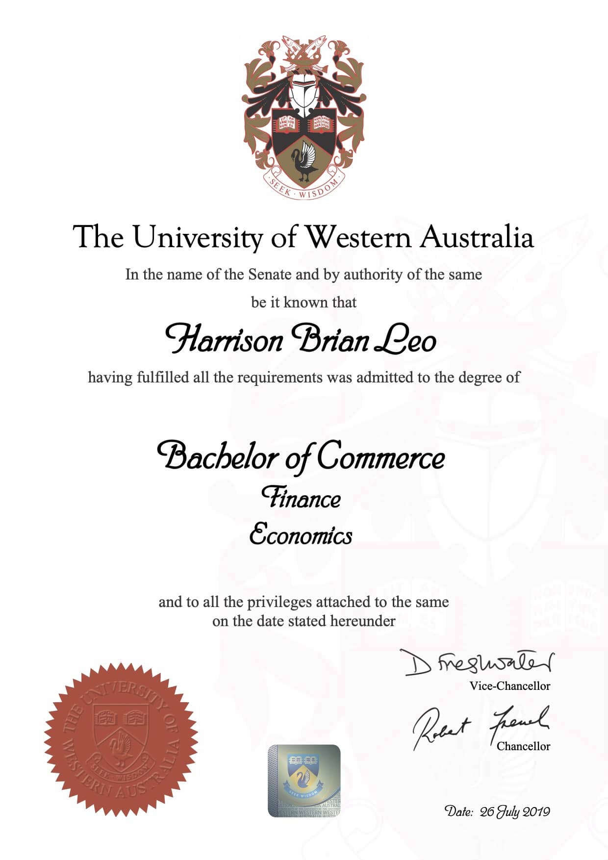 Harrison Brian Leo certification